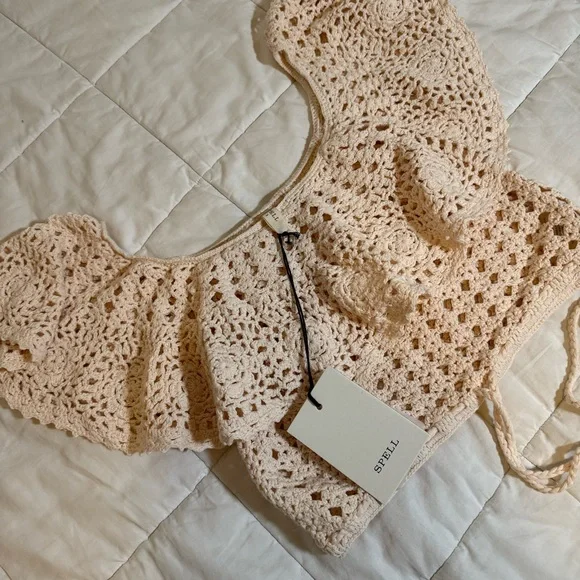 NWT SPELL Crochet Off-Shoulder Top - Picture 4 of 4